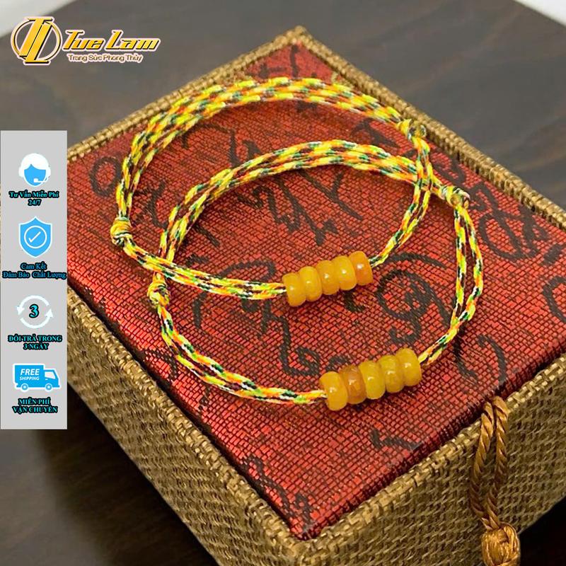 Vòng tay chỉ ngũ sắc tây tạng mix ngũ điếu ngoc huyết đỏ cam hợp mệnh bình an may mắn - DIY TUỆ LÂM