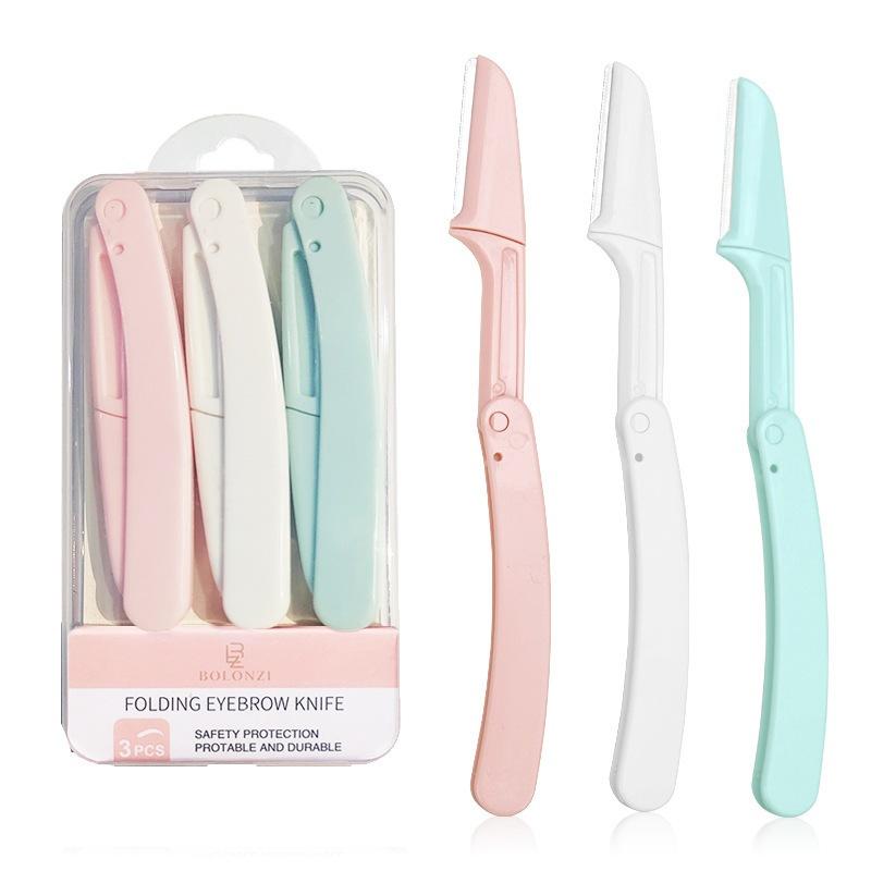 Set 3 Dao Cạo , Tỉa Lông Mày Có Thể Gấp Gọn Tặng Kèm Hộp Nhựa Tiện Dụng 88802…