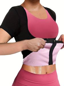 Chaqueta de sauna para mujer traje de sudoración con cremallera, chaleco entrenador de cintura para todas las estaciones, adecuado para uso casual de moderada a gruesa