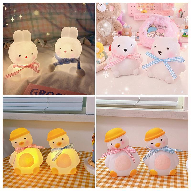 Đèn ngủ mini dễ thương để bàn trang trí phòng Hình Vịt Trắng, Gấu Đeo Nơ Siêu Dễ Thương