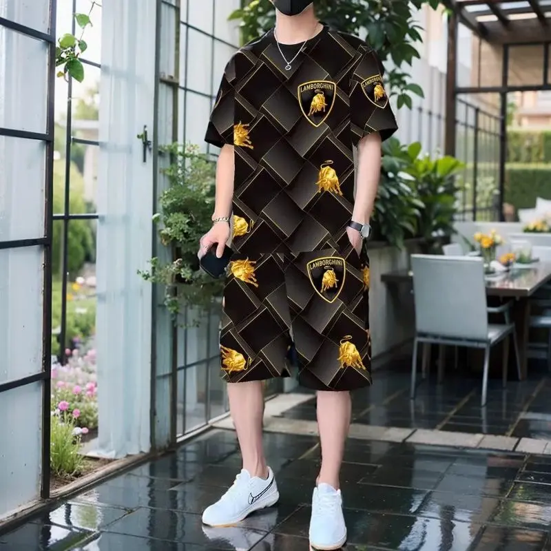 Bộ Đồ Thể Thao Đi Chơi Mùa Hè, In Hình Hợp Xu hướng Chất Liệu Lụa Lạnh Dành Cho Nam, Quần Đùi Ngắn Tay Mỏng Quần Áo Nam, Đẹp Trai, Bao Gồm Một Bộ