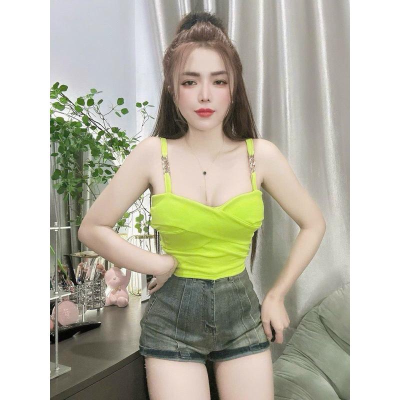 Product Introduction of Áo 2 dây nữ phối xích dạng xoắn cúp có đệm mút croptop thun borip co giãn ôm body 0