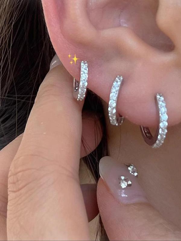 Simple Rhinestone Decorated Hoop Earrings, Fashionable Earrings for Women & Girls, Trendy All-match & Exquisite Jewelry for Birthday Gift 4