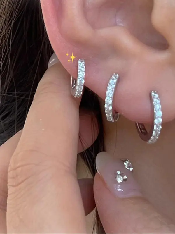 Simple Rhinestone Decorated Hoop Earrings, Fashionable Earrings for Women & Girls, Trendy All-match & Exquisite Jewelry for Birthday Gift 4