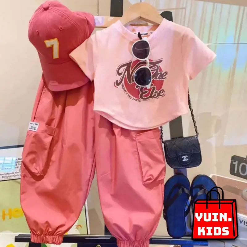 Top Fashion Baju Anak Perempuan Lucu Usia 1-5 Tahun Pakaian Baju Crop Dan Celana Cargo Anak Bayi Katun 1