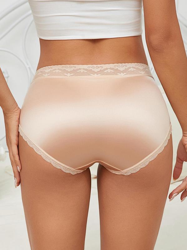 Women's Solid Color High Waist Panty, Regular Fit Pastel Breathable Comfortable Satin Brief for Daily Wear, Ladies Underwear for All Seasons 1