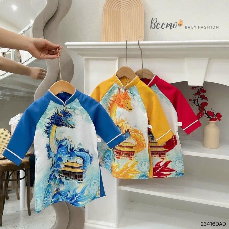 Song Ngư Áo dài bé trai hình rồng cao cấp chất vải TacTa từ 10kg - 30kg