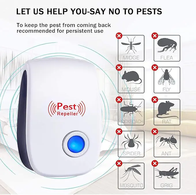 6 Packs Ultrasonic Pest Control Repeller, Electronic Pest Repellent Plug in Indoor for Insect Roaches Spider Ant Bug Mosquito Mouse Repellent for House Kitchen Garage Warehouse ultrasonic pest 1