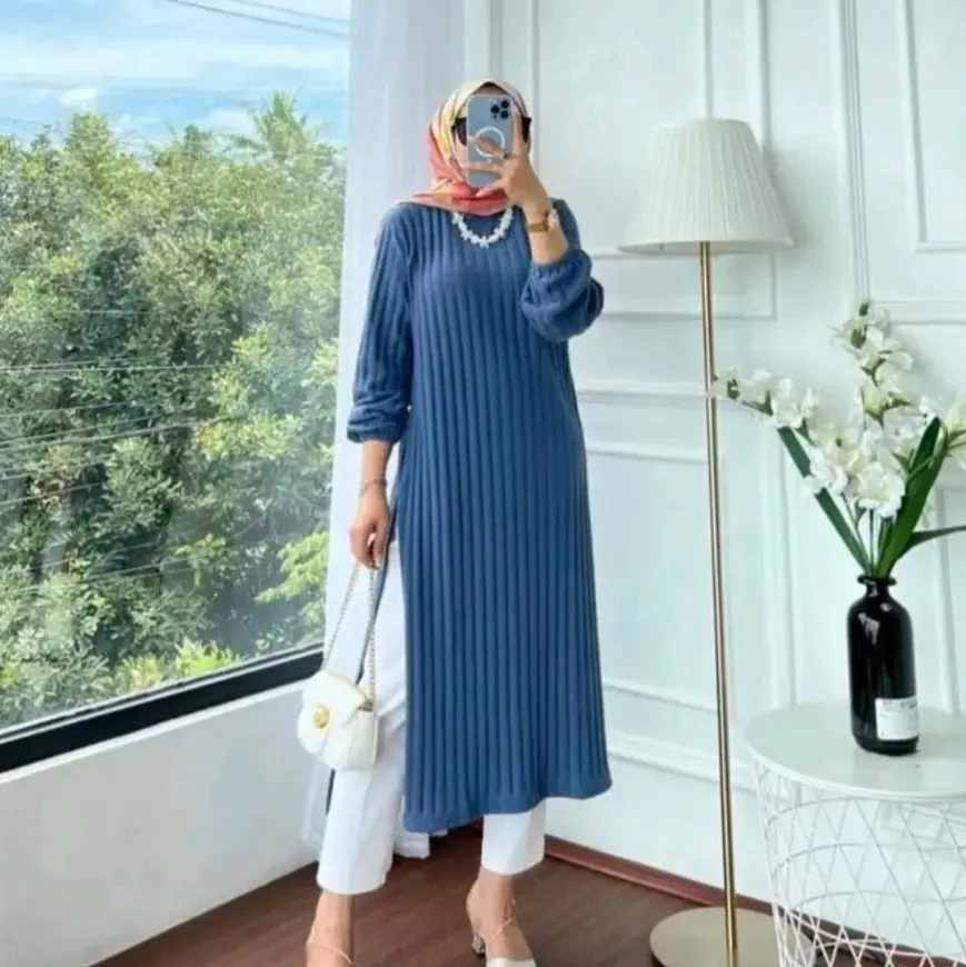 Long Tunik Hornet Premium Bahan Tebal Adem Pakaian Wanita Atasan Muslimah Muslim Panjang Melar Karet