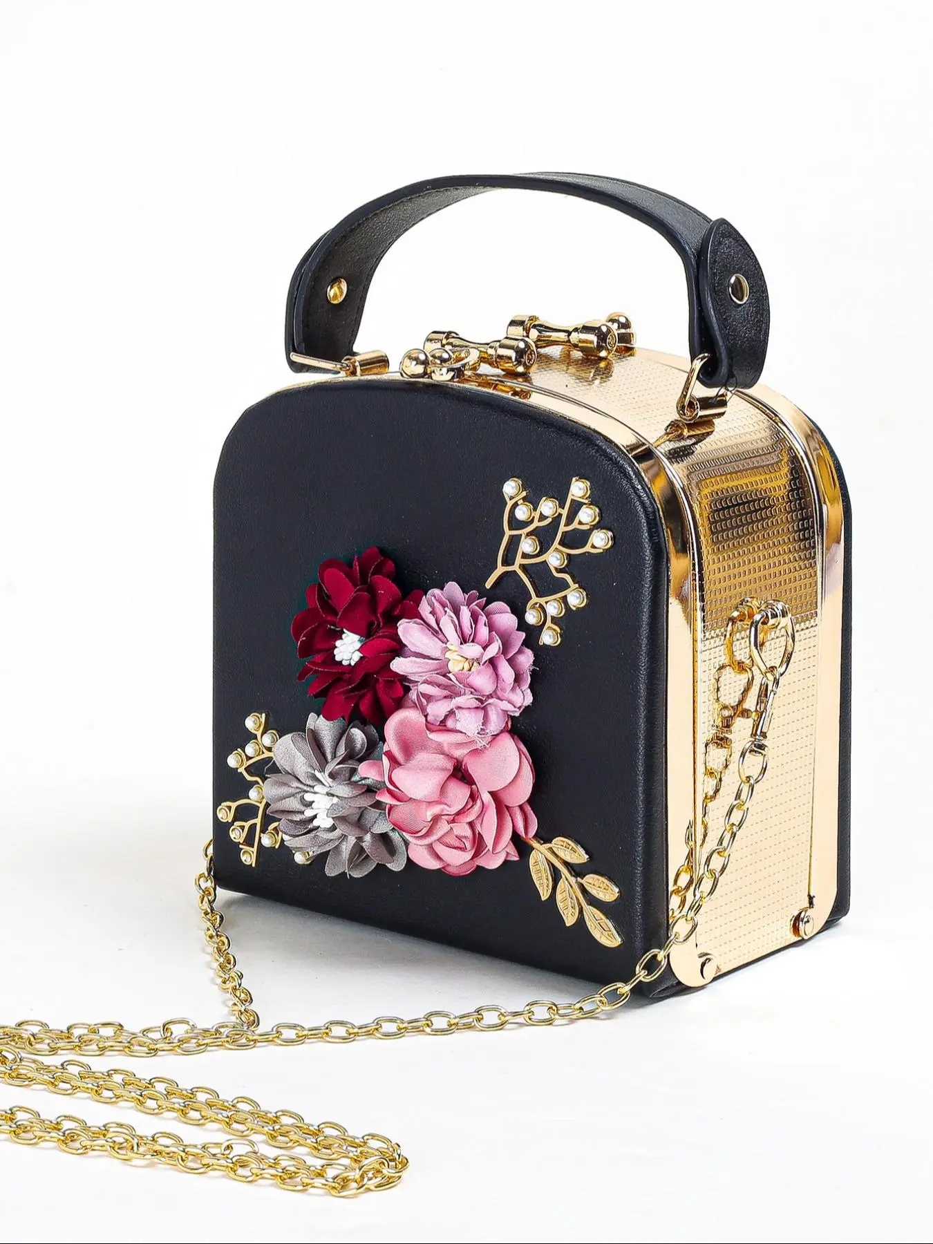 Women's Elegant Flower Decorated Evening Bag, Exquisite Trendy Handbag, Fashionable Chain Strap Crossbody Bag for Party Decoration