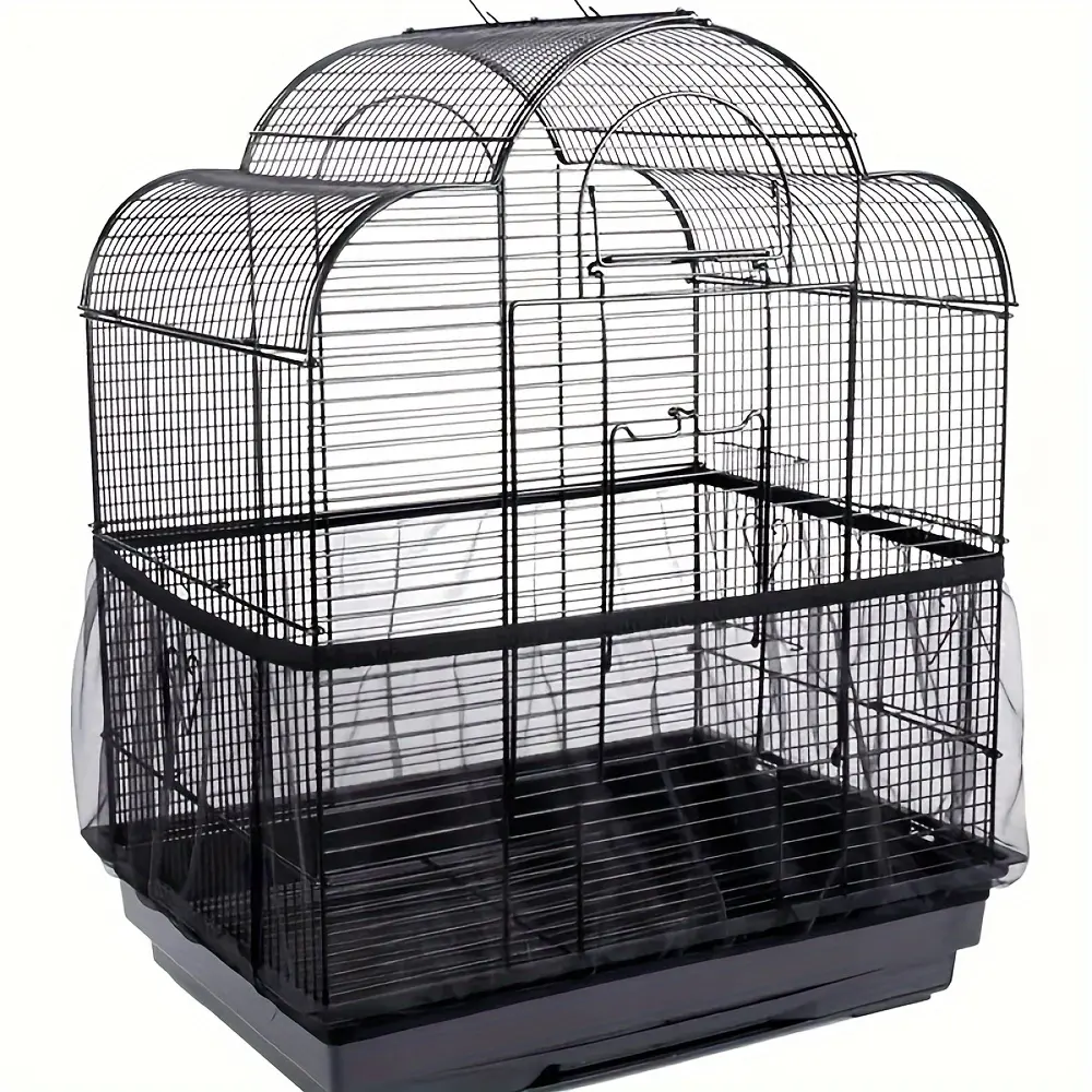 Bird Seed Guard Mesh Cover - Durable Nylon Material - Easy-Clean Bird Cage Top - Ventilated Pet Protector Cap