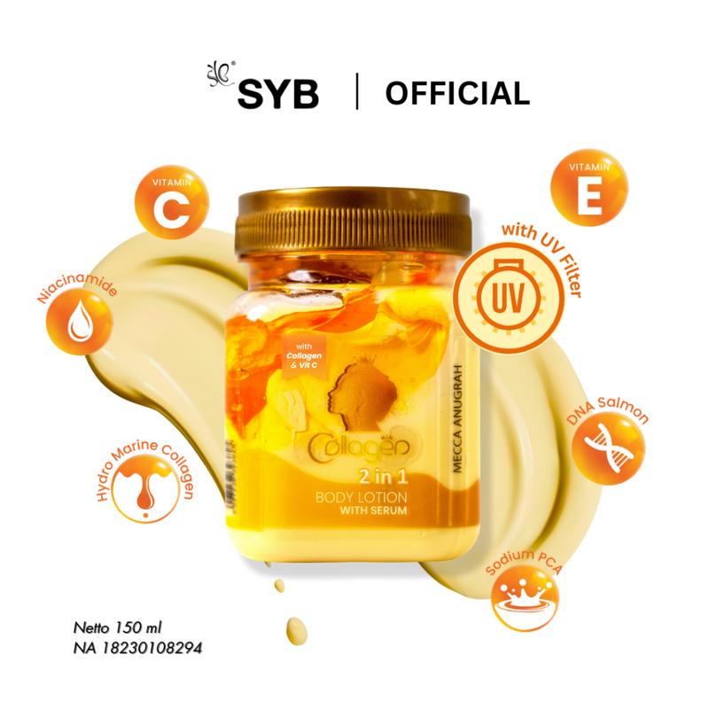 SYB MECCA ANUGRAH COLLAGEN 2 IN 1 BODY LOTION WITH SERUM 150 ML Hitam Mencerahkan Niacinamide Tubuh 3