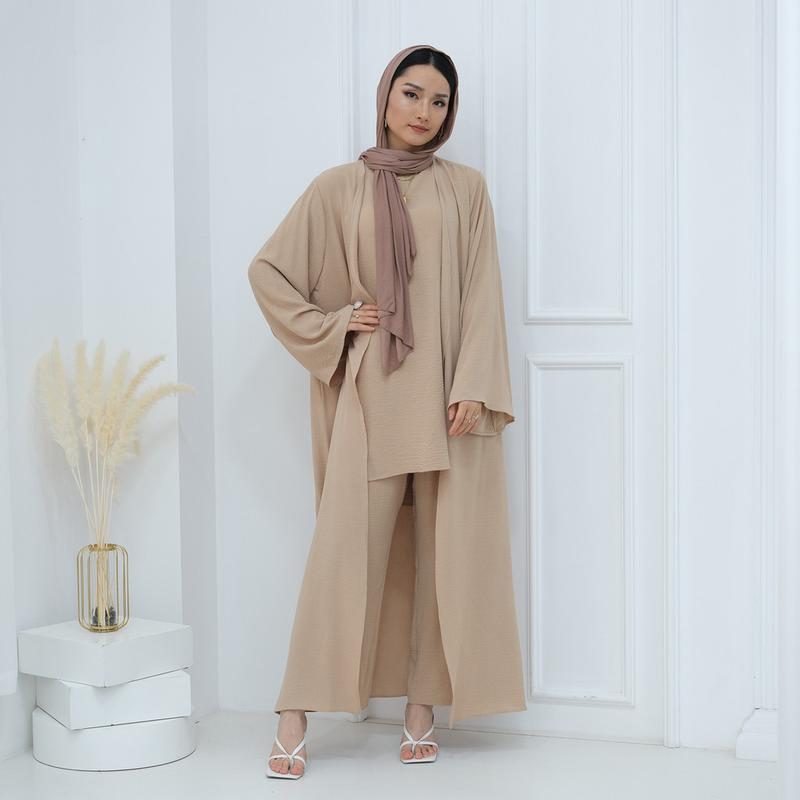 Ramadan Dubai Fashion Cardigan Abaya 3 sets maxi dress Islam Arab Jubah robe Women Wear Kaftan Abaya Cloak Suit Muslim dress baju raya Muslimah Fashion Malaysia abaya 5