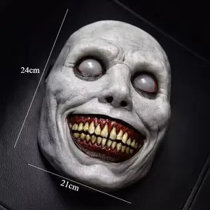HW33 Aksesoris Topeng Masker Muka jah Putih Hijau Mata Putih Seram Smile Face Pengusir Hantu Cosplay Costume Prank Toy Halloween Party - WHITE Pasti Murahnya