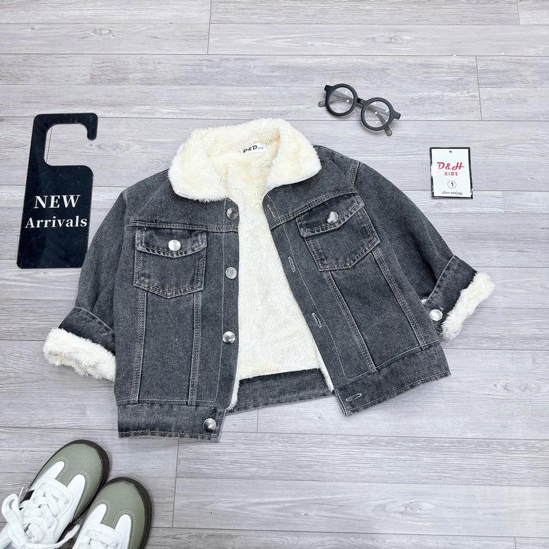 Áo jean bò lót lông ấm 2 màu phong cách cá tính phối đồ cho bé trai size 10-30kg, áo khoác jean cho bé