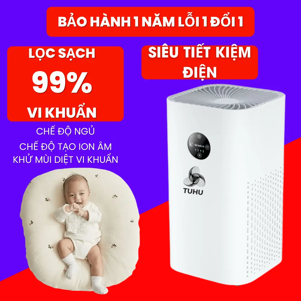 Máy lọc không khí TUHU loại bỏ bụi mịn khói độc gây hại cho sức khỏe, tạo ion cân bằng không khí