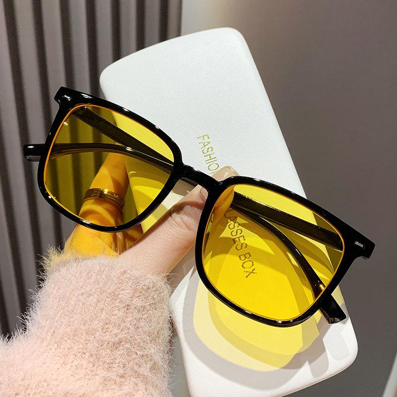 Kính Râm Màu Vàng, Tầm Nhìn Ban Đêm, Thời Trang Hàn Quốc Ngoại Cỡ, Kính Râm UV400, Dành Cho Nam Và Nữ, Gọng Lớn Bó Sát, Kính Chống Nắng Hợp Xu hướng