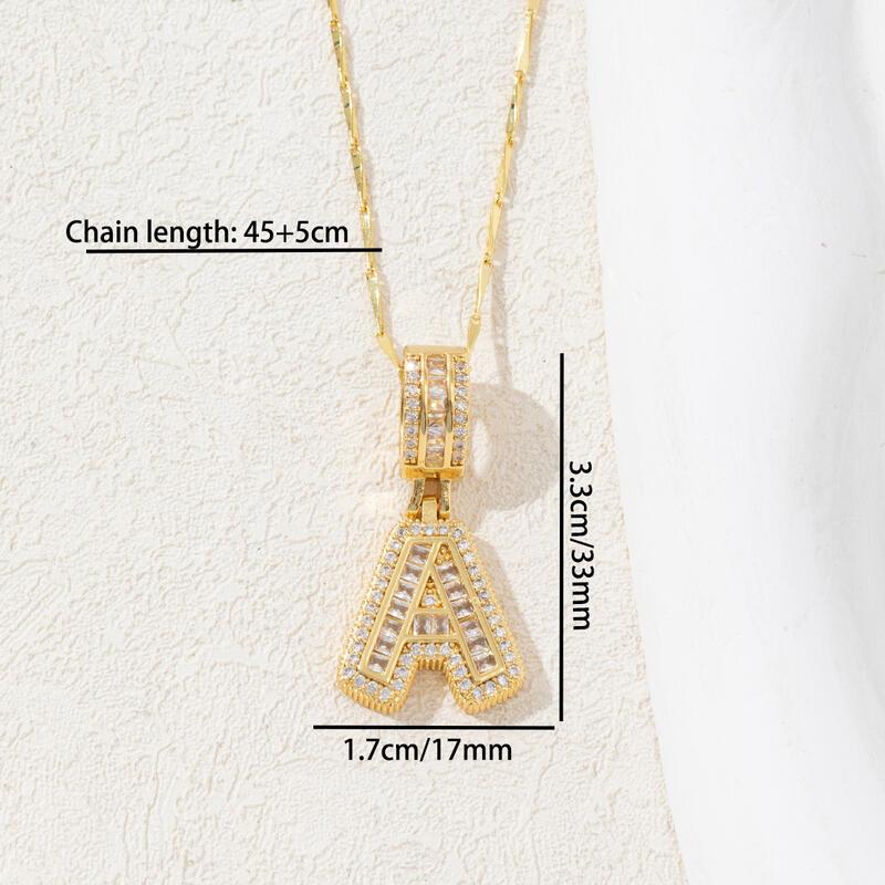 Product Introduction of Full Diamond Rock Candy 26 Letter Pendant Necklace for Women, Copper Set with Zirconia Plating and True Gold Round Flower Letter Set 3