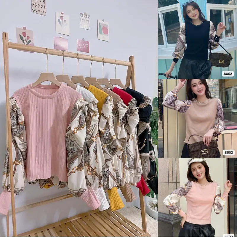 เสื้อยืดแขนพอง แต่งแขนลายโซ่ อกใหญ่ สาวอวบใส่ได้อก 42 Clothing ผู้หญิง Women