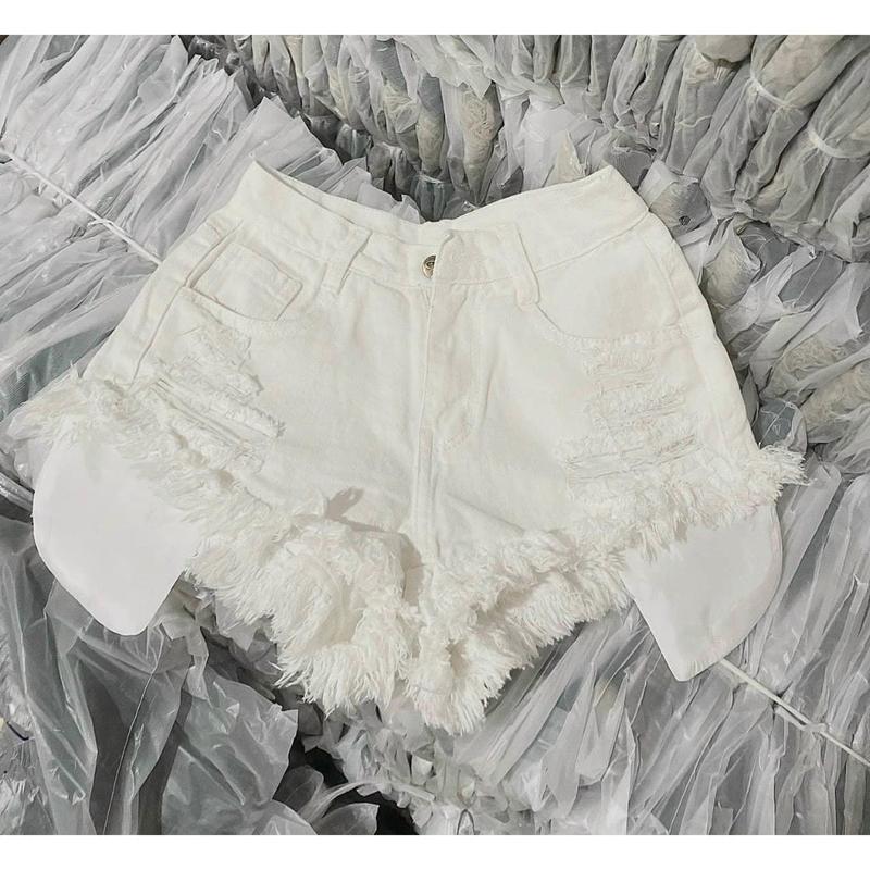 Quần short nữ  rách tua rua lộ túi Women, chất liệu jeans co giãn,phong cách cá tính 5