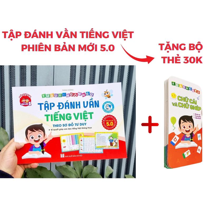 Sách Tập đánh vần Tiếng Việt Phiên bản mới 5.0 kèm file đọc và video hướng dẫn ghép vần cho bé 4-6 tuổi, tặng bộ thẻ