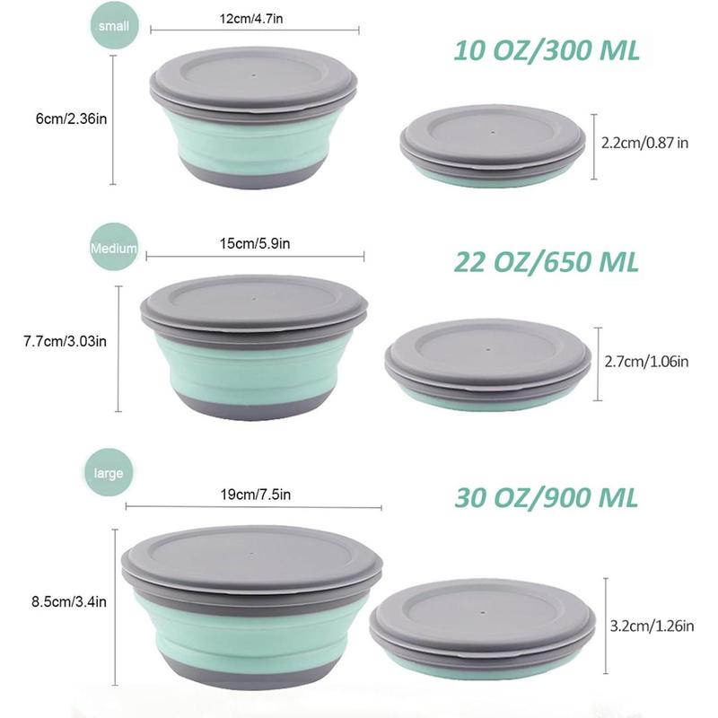 Foldable Silicone Bowl, 3 Counts/set Food Storage Bowl With Lid, Compact Lightweight Bowl For Travel & Outdoor Equipment, Office Lunch 1