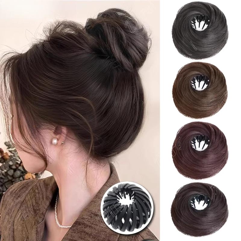Tóc Giả Tổng Hợp, Kiểu Búi Tóc Thẳng Bánh Rán, Nữ, Bồng Bềnh, Tăng Mở Rộng Tóc, Kẹp Kiểu, Tóc Giả Búi Tóc Thẳng Bánh Rán 1