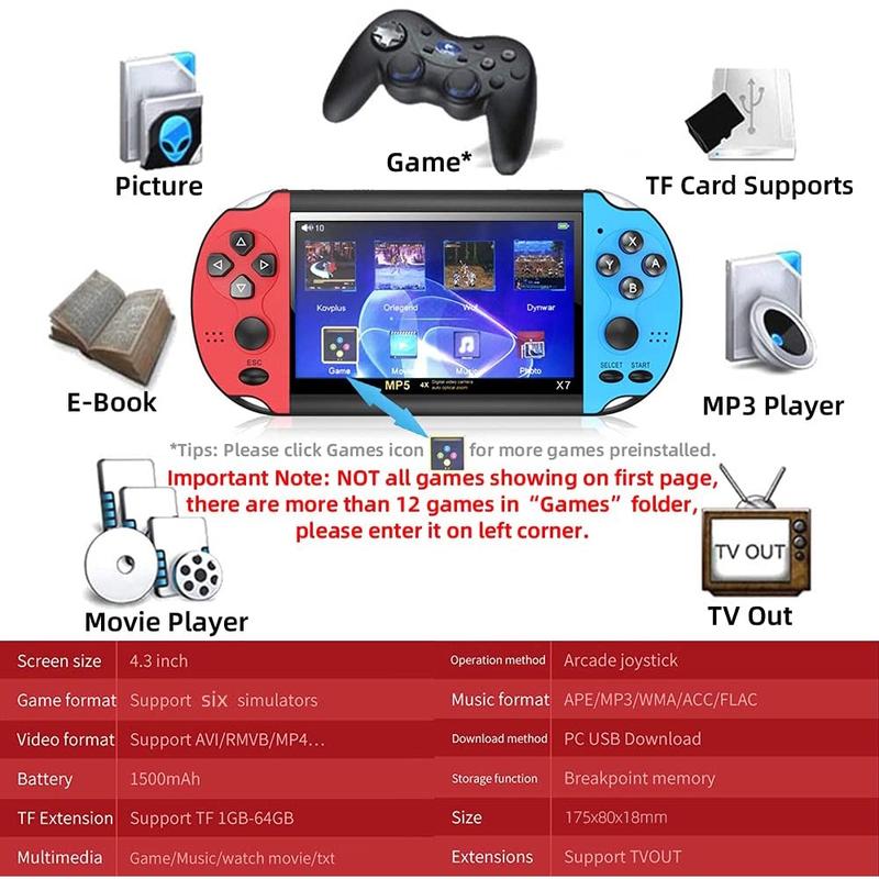 Trò chơi cầm tay Cổ Điển PSP X7 / X12, 5.1 inch, hỗ trợ trò chơi NES, Phiên bản 24 tàu, Trò chơi Cổ Điển 1