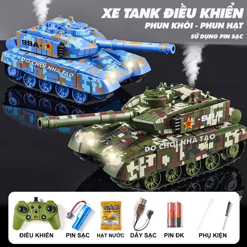 Xe tăng T90 phun khói, phun thạch điều khiển, bánh xich, sử dụng pin sạc, đèn led có xoay 360 đồ chơi cho bé Toy