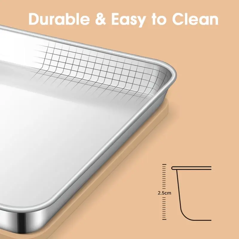 Stainless Steel Cake Baking Tray & Rack Set, 2 Sets Including 2 Counts Square Cake Baking Tray & 2 Counts Rack, Baking Tool for Home Kitchen 2