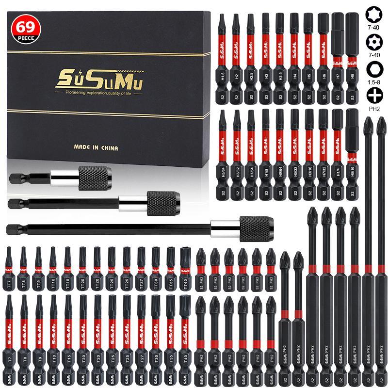 Screwdriver Bit Set, S2 Steel Cross Head Drill Bit Set, 1/4 Hex Shank Anti-slip Screwdriver Bit Set, Magnetic Screwdriver Bit Set for Impact Driver Electric Screwdriver 0