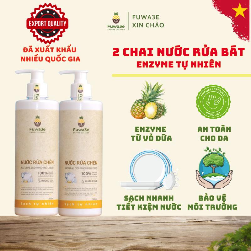 [Fuwa3e] Combo 2 Chai Nước Rửa Chén Bát Hữu Cơ 500ml/chai - Làm Sạch Bát Đĩa, Xoong Nồi, Bình Sữa Trẻ Em, An Toàn Cho Da Nhạy Cảm, Viêm Da