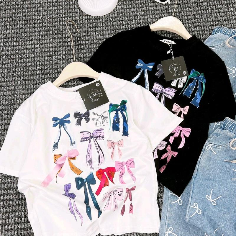 set jean dài nơ trắng đen dành cho bé gái 0
