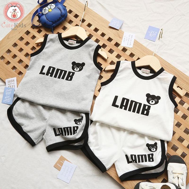 BỘ QUẦN ÁO BA LỖ BÉ TRAI CHẤT COTTON TÀU MẪU GẤU LAMB (8-27KG) 0