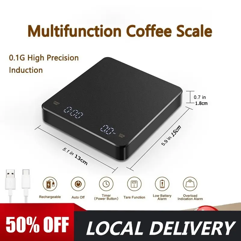 【SG STOCK】Coffee Scale Rechargeable Portable Kitchen Scales Electronic Scale Timer 3kg/0.1g Food Weighting LCD