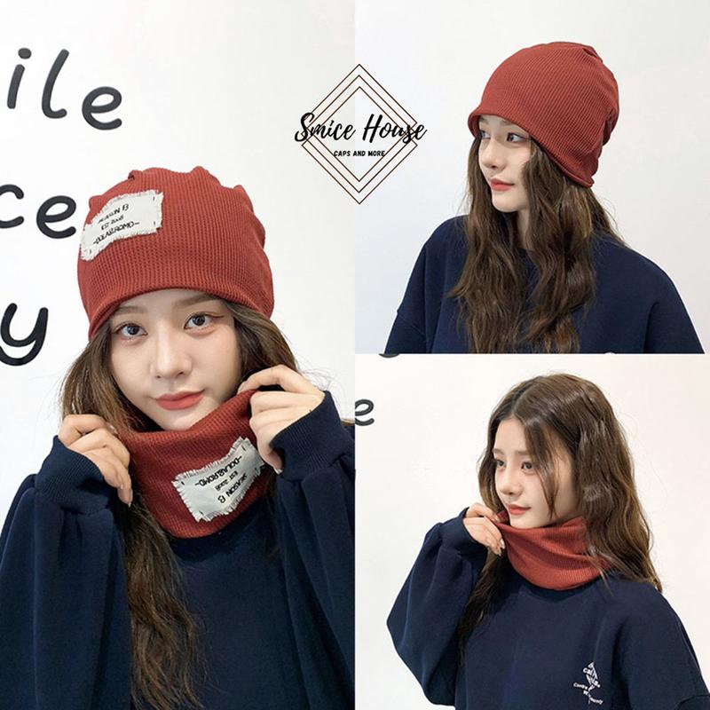 Nón len trùm đầu có thể làm khăn quàng cổ cá tính phong cách Hàn Quốc mũ beanie 6