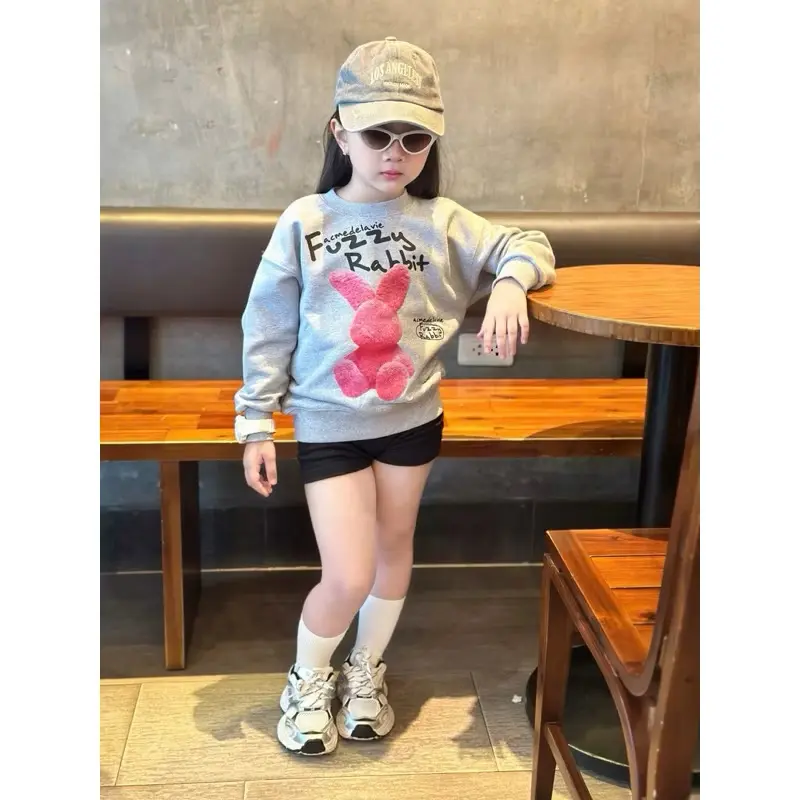 Áo nỉ cổ tròn thu đông cho bé gái fuzzi hồng, áo nỉ chất lót lông cáo thu đông trẻ em,TPKIDS,[M901] 4