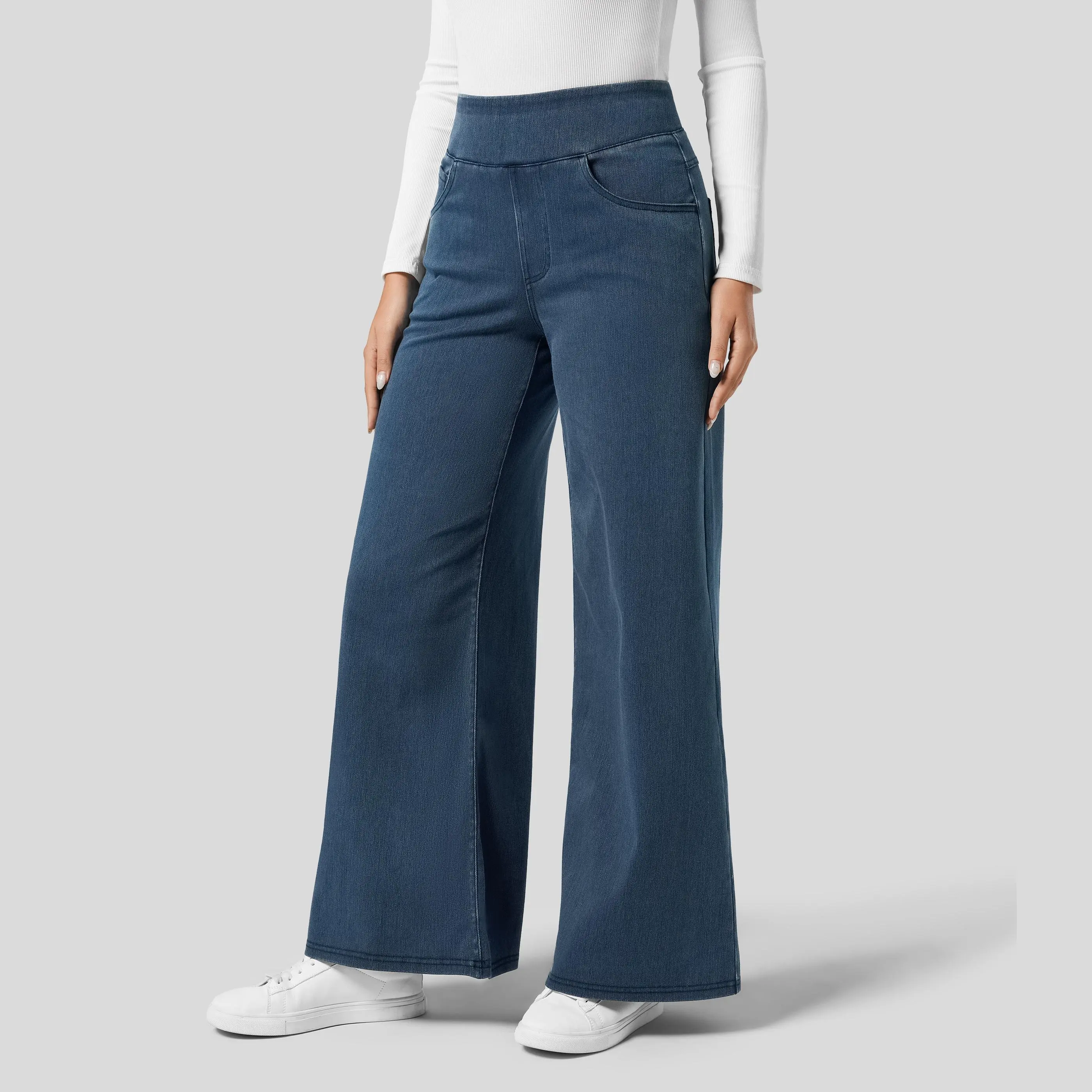 Halara Flex Women's High-Waisted Wide-Leg Loose Knit Work Jeans with Multiple Pockets – Stretchy Comfortable Farbric, Basic Streetwear #DealDrops