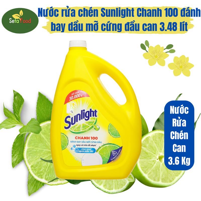 Nước Rửa Chén Sunlight Chanh 100 Đánh Bay Dầu Mỡ Cứng Đầu Can 3.6 Kg Làm Sạch nuoc ruachensunlight