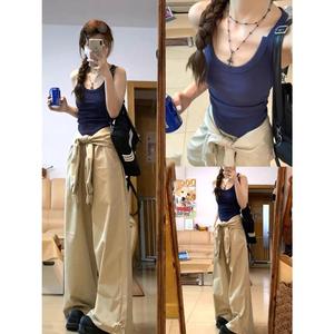 เซ็ตเสื้อเบลาส์ทรงสลิมฟิตและกางเกงขากว้างผู้หญิง เซ็ตใหม่ เสื้อกั๊กแขนกุด