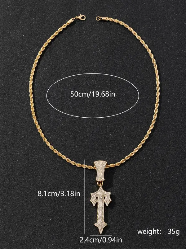 Men's Hip Hop Style Cross Pendant Necklace, Rhinestone Decor Cuban Chain Necklace, Punk Style Jewelry for Party, Daily Decor for Boy 1