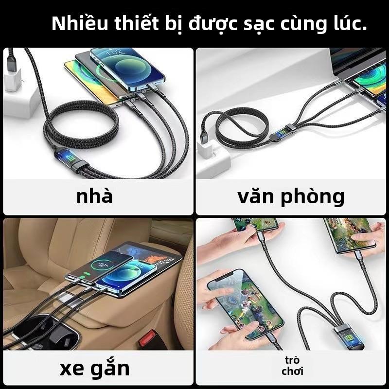 Cáp dữ liệu sạc nhanh, 100W, trong suốt, màn hình kỹ thuật số phát sáng, 3 trong 1, một kéo ba, Bán Chạy 3