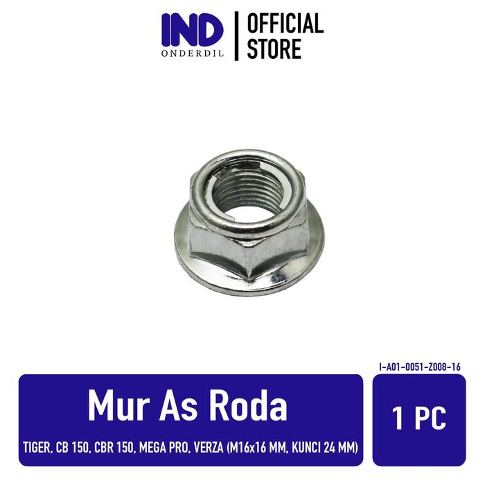 Gambar IND Onderdil Mur-Nut As Roda M16x16-M 16 x 16-M16-16x16 Kunci-24-K24 Tiger/CB-CBR 150/Mega pro/Verza - Sesuai dengan gambar, Standar dari IND Onderdil Kota Bandung Tokopedia