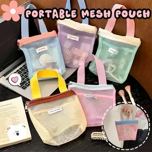 Pouch Bag Tas Kosmetik Make Up Jaring Ringan Portable Mesh Pouch Travel Bag Tas Jaring Tempat Sabun Mandi Multifungsi