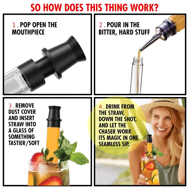 Shot Straw Set, 1 Set Including 2 Shot Straws & 2 Liquor Pourers & 2 Lanyards & 2 Brushes, Portable Shot Straws for Drinks 2