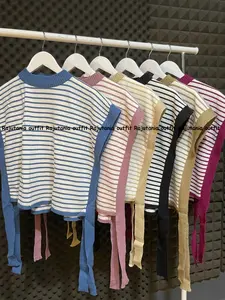 Atasan Rompi Vest Wanita Motif Garis Setrip Laura - Magenta - Top, Outer pendek