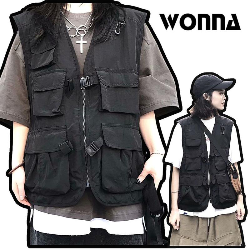 (SẴN) Áo gilê GILE nam nữ đen ngầu cá tính Hàn bᶖgsize form rộng hot street style darkswear menswear áo túi hộp