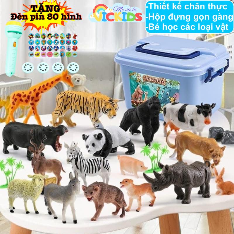 Mô Hình Động Vật 58 Chi Tiết Cho Bé Làm Quen Với Thế Giới Các Loài Vật Nuôi Và Thú Rừng, Có Hộp Đựng Và Tiểu Cảnh Rừng Rậm Tặng Đèn Chiếu Hình Đồ Chơi