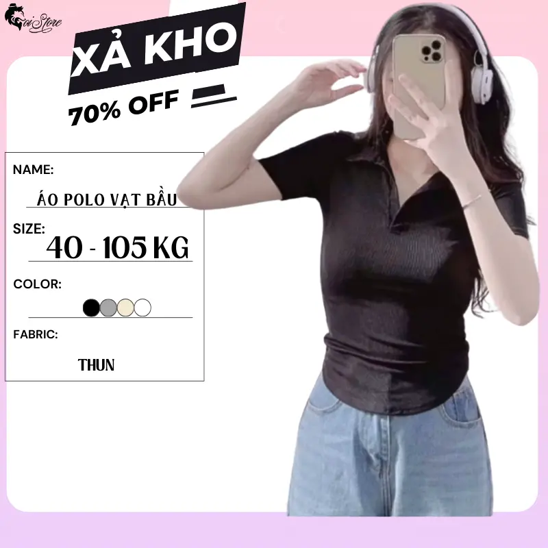XẢ KHO Áo 40 -105Kg POLO vạt bầu thun gân lụa Top Nữ Women  nữ lovito   blue    năng động  hàn quốc Polo Shirts thông thường monally