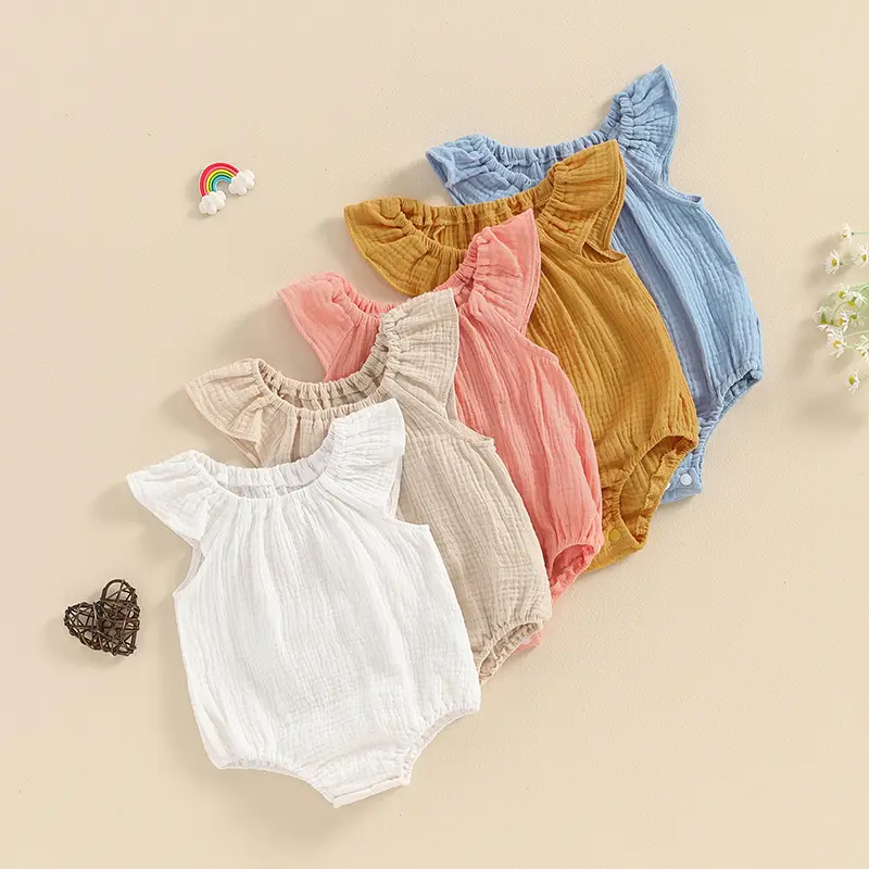 Baby Girls Romper, Sleeveless Off-shoulder Solid Infant Bodysuit Summer Clothes for Casual Daily